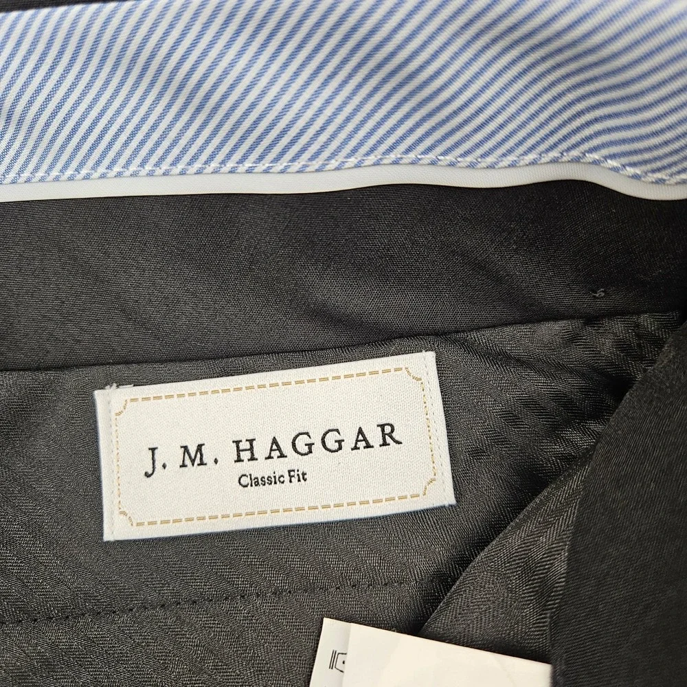 J.M. Haggar Mens Premium Dress Pants 38x32 Black Classic Fit 4-Way Stretch New